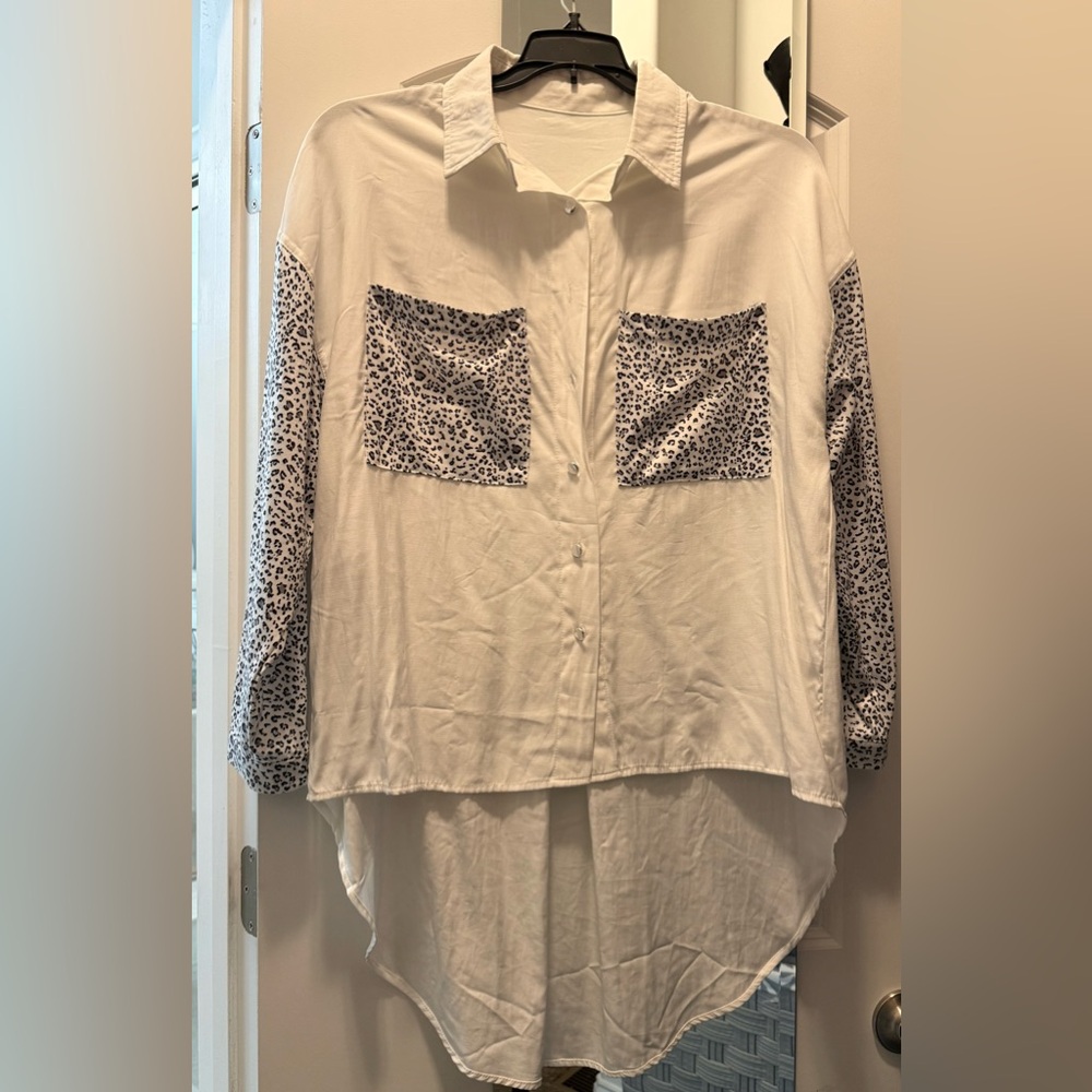 White Top with Patterned Sleeves